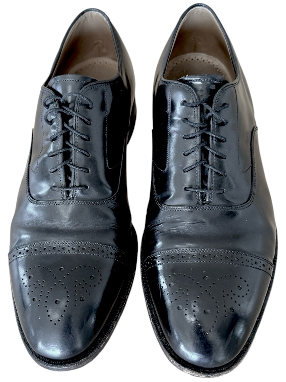 Johnston & Murphy Handcrafted Black Cap-Toe Oxfords Mens 11 Leather Dress Shoe